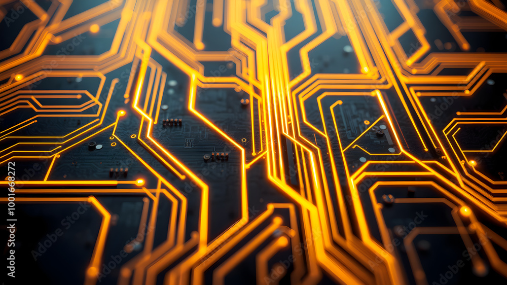 Poster circuit board close up. technology background. 3d rendering.