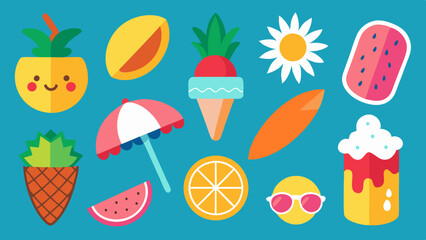 Summer stickers collection with different seasonal elements