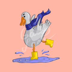 walking white duck isolated on white background