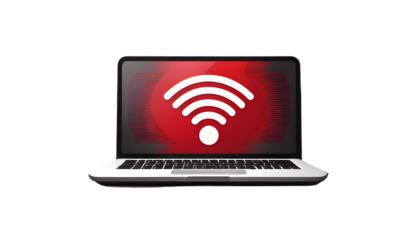wifi red icon on laptop that's protected on a white background in the style of vray tracing,-