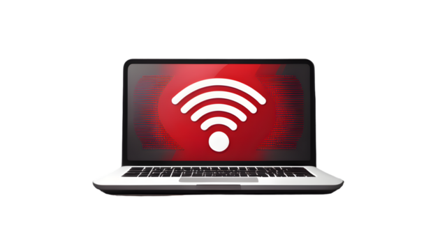 wifi red icon on laptop that's protected on a white background in the style of vray tracing,-