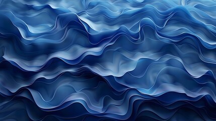Obraz premium Abstract dark blue wavy silk fabric texture resembling ocean waves. Ideal for background, banner, or marketing material. Perfect for design, fashion, and textile projects with copy space for text.