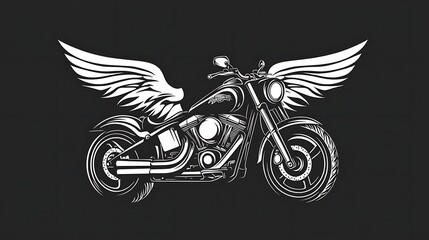 Hand Drawn Illustration of a Motorcycle with Wings, Freedom and Speed Concept