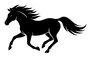 Horse running silhouette vector illustration featuring a dynamic galloping horse design ideal for equestrian art, logos, decor, and wildlife themes in black minimalist style.