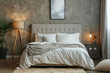 Serene bedroom with plush bed and stylish nightstands, softly lit