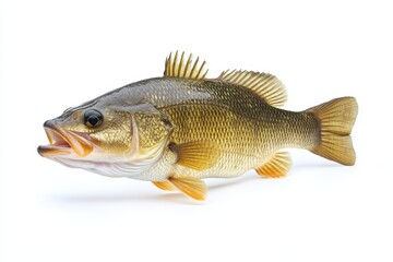 Single Close-Up of Isolated Bass Fish on White Background