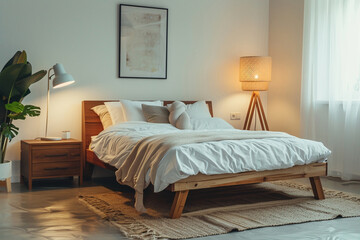 Serene bedroom with cozy bed and chic nightstands invites relaxation