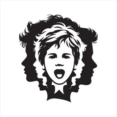 Child boy face silhouette on white background
