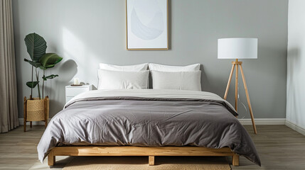 Serene bedroom setup with bed, two nightstands, and stylish lighting