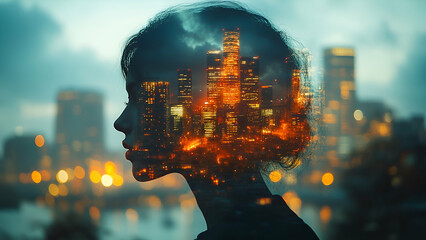 A mesmerizing fusion of mind and metropolis, where imagination intertwines with the glowing pulse of urban life