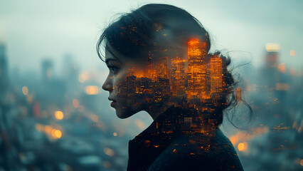 A mesmerizing fusion of mind and metropolis, where imagination intertwines with the glowing pulse of urban life