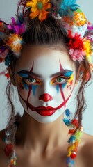 Artistic Portrait of Woman with Clown Makeup