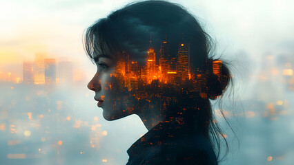 A mesmerizing fusion of mind and metropolis, where imagination intertwines with the glowing pulse of urban life