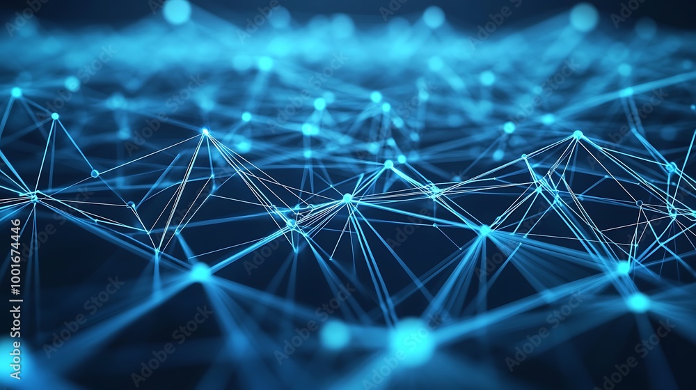 Poster abstract blue network with glowing dots.