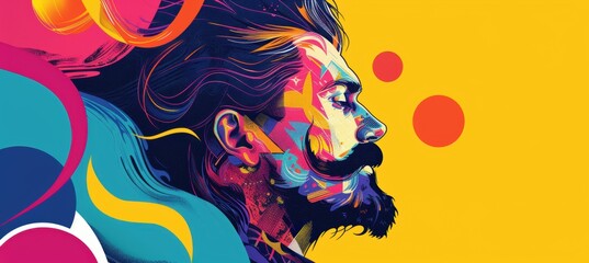 Fototapeta premium Bold Illustration of a Man with Exaggerated Mustache and Glasses for Men's Grooming Advertisement