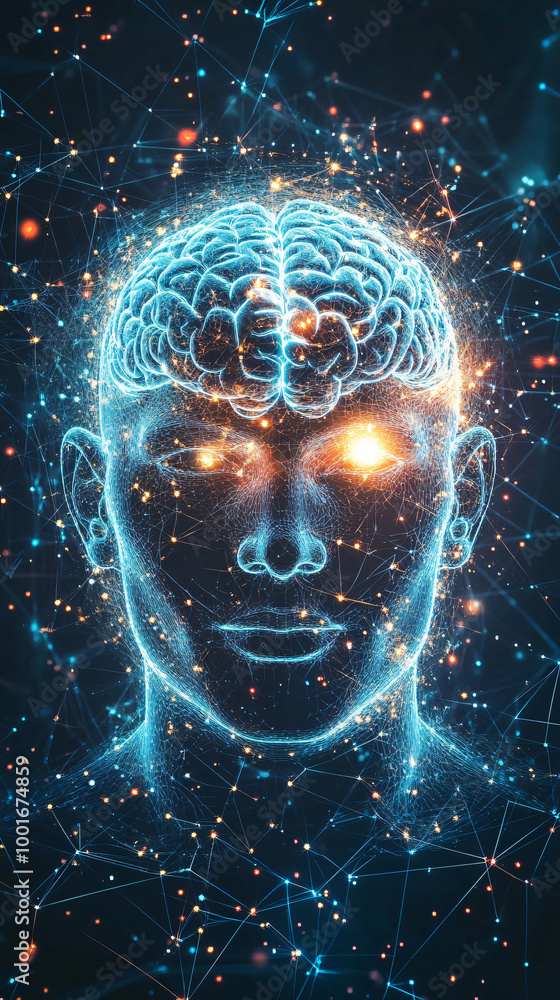 Aufkleber glowing brain representing the power of artificial intelligence and the complexity of neural network