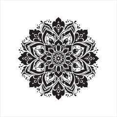 Floral flower mandala silhouette on white background
