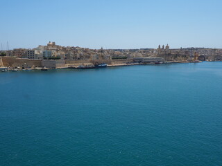 Beautiful landscape of Valletta, malta island, europe. old city and mediterranean sea