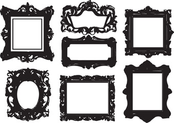 Obraz premium Hand drawn vector abstract outline,graphic,line art vintage baroque ornament floral frames set in minimalistic modern style.Baroque floral vintage outline design concept.Vector antique frame isolated.