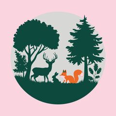 Silhouette of forest animals