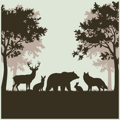 Silhouette of forest animals