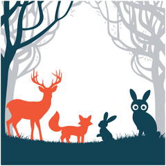 Silhouette of forest animals