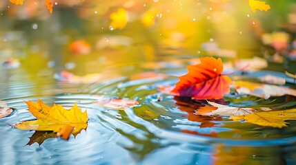 Autumn leaves in the water. Beautiful autumn background with falling leaves