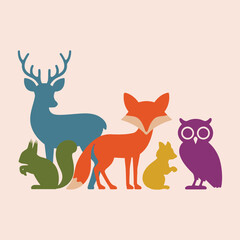 Silhouette of forest animals