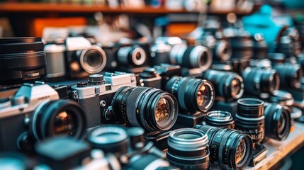 Vintage cameras in a photography collection