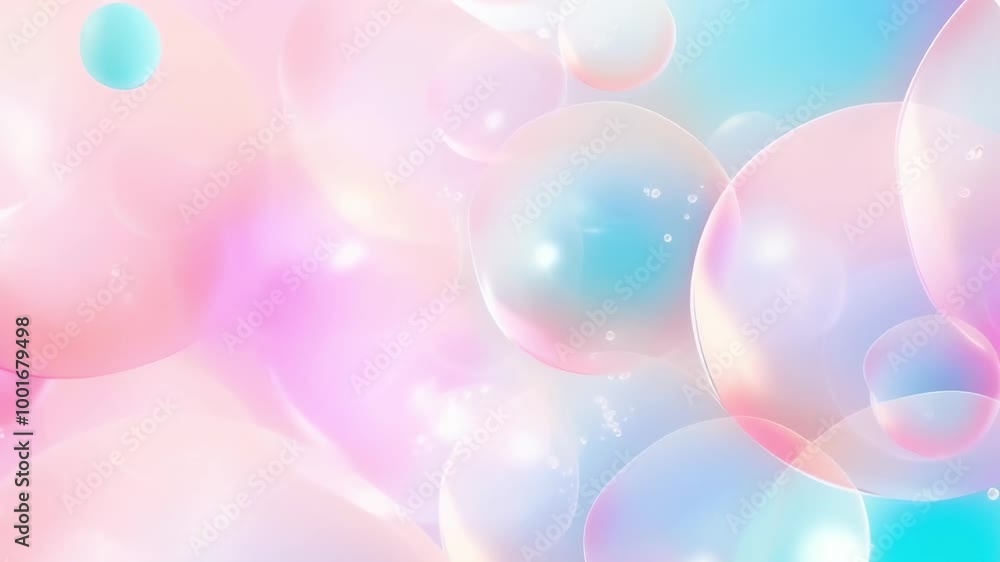 Poster Countless soap bubbles drift gracefully in front of a mesmerizing pink and blue gradient, creating a dreamy and ethereal atmosphere perfect for beauty and romance themes