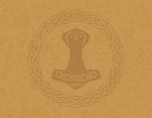 Medieval Parchment Background - Celtic Ring Pattern and Viking Thor Hammer