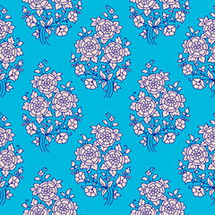 Indian Floral Seamless Vector Pattern, Vintage Oriental Motif Print for Chintz fabric or Batik Indonesia Sarong, Arabesque Design for Textile, Wallpaper