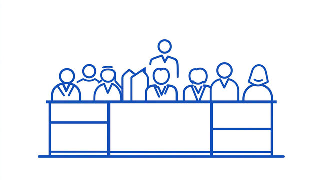 recommend clip art: Blue line art depiction of politicians making crucial decisions at a table embodies the essence of politics, government, and leadership