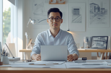 Obraz premium 在宅勤務で効率よく仕事を進める男性の集中したデスクワークとスマートなビジネスライフの写真