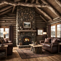 interior home design of a rustic log cabin