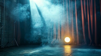 Fototapeta premium Theatrical stage with moody lighting and smoke effects