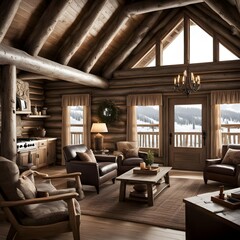 Naklejka premium interior home design of a rustic log cabin