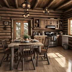 interior home design of a rustic log cabin