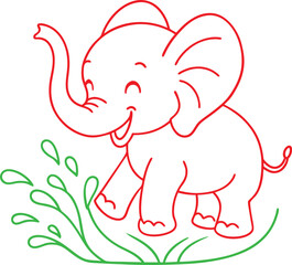 Cute Baby Elephant Chasing Water Droplets in a Cheerful Summer Scene
