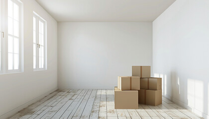Unpacked boxes, moving in, new home, copy space. Buying first property, moving out, starting new life background wallpaper