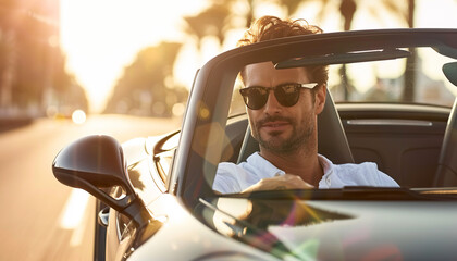 A rich man driving a luxury sports car, successful career, making money, expensive lifestyle, leisure