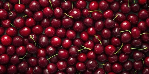 Fresh Red Cherries Stacked in Array