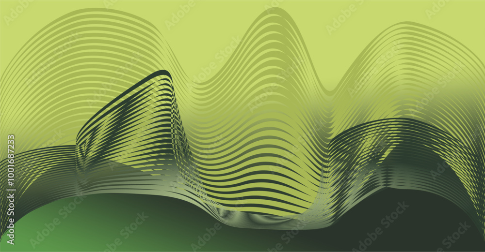 Poster composition of lines and geometric shapes with green-yellow gradient color tones as a background design for visual design needs