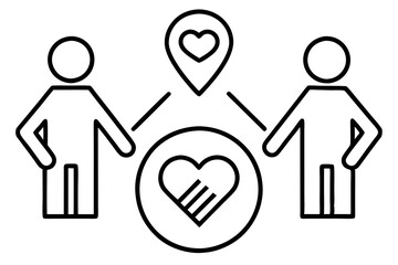 Friendship and love line icons. Interaction, Mutual understanding and assistance business. Trust handshake, social responsibility icons. Linear set. Quality line set. Vector
