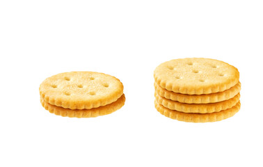 Stack of round crackers isolated on white background. Crackers placed on top of each other on a white background.