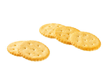 Crackers isolated. Round crackers isolated on white background.