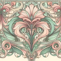  Intricate Floral Art Nouveau Design in Pastel Colors