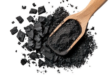 Activated Charcoal Powder Isolated on Transparent Background 