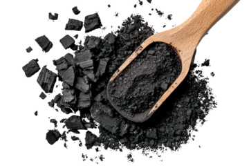 Activated Charcoal Powder Isolated on Transparent Background 