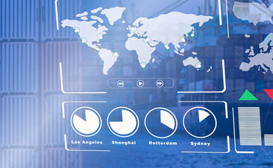 international maritime shipping is been monitored on a screen